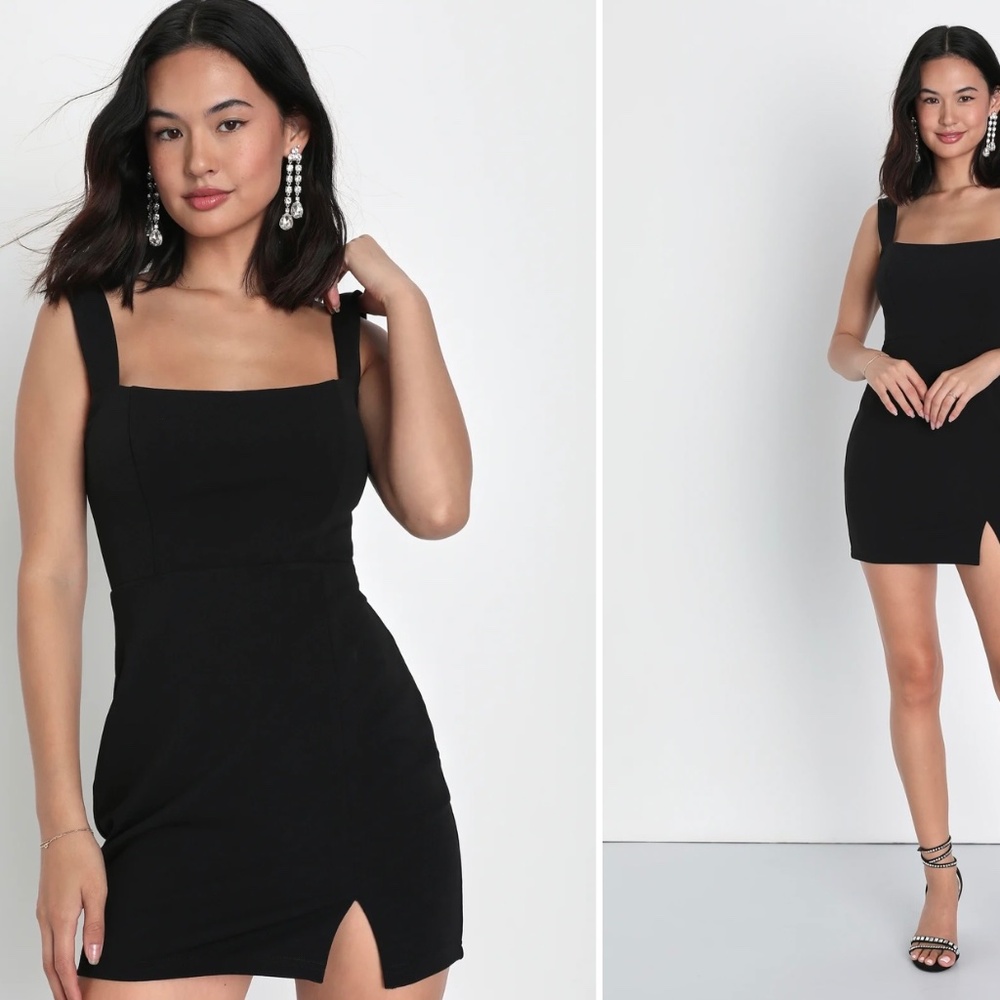 Black Square Neck Mini Bodycon Dress